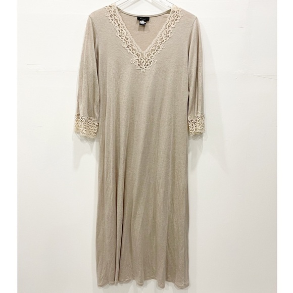 Natori Lace Trim V-Neck Shirt Sleep Dress Small Longline Sleepwear Night Gown - Picture 1 of 6
